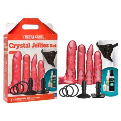 Vac-U-Lock Crystal Jellies Set - Pink Strap-On Kit - 4 Dong Set - 1051-15-BX - 782421057190