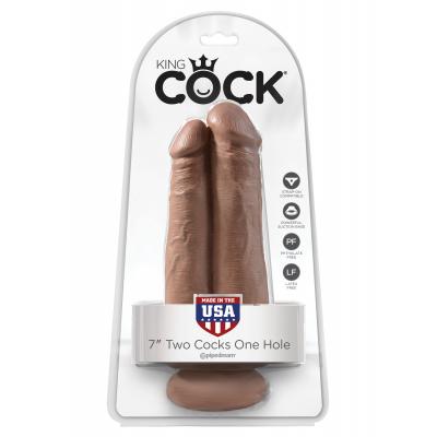 King Cock 7 in. Two Cocks One Hole - Tan - King Cock - PD5550-22 - 603912750669
