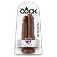 King Cock 7 in. Two Cocks One Hole - Brown - King Cock - PD5550-29 - 603912750683