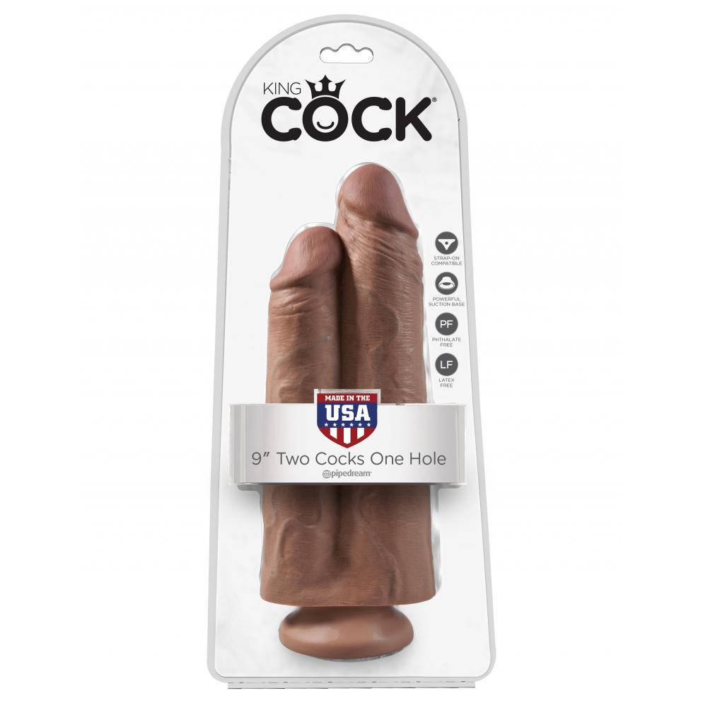 King Cock 9 in. Two Cocks One Hole - Tan - King Cock - PD5551-22 - 603912750706