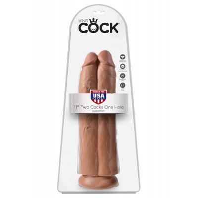 King Cock 11 in. Two Cocks One Hole - Tan - King Cock - PD5552-22 - 603912750744