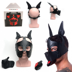 665 Leather – Puppy Play Hood Long Ears – One Size Fits Most / OSFM (Black)