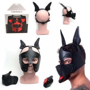 665Leather Puppy Play Hood Puppy Mask Long Ears Black 665L688462 810001688462 Multiview