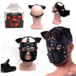 665 Leather – Puppy Play Hood Short Ears – One Size Fits Most / OSFM (Gold Studded Black)