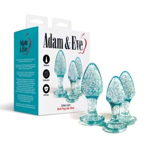 Adam and Eve Glitter Gems Glittery Acrylic Butt Plug Set Clear with Blue Glitter AEG1354000 810124861926 Multiview