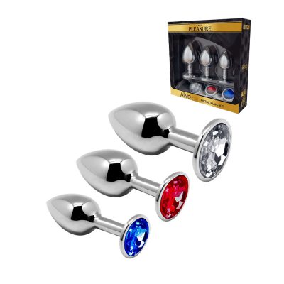 Alive Toys Anal Pleasure Metal Gem Butt Plug Training Kit Silver Red Blue 708928 8433345708928 Multiview