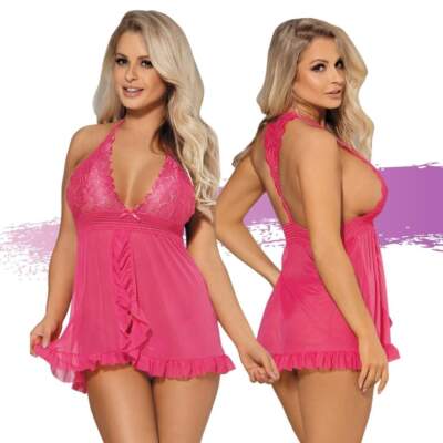 Ashella Lingerie Samantha Babydoll and G String Set Pink OS One Size ASH032 9354434001326 Multiview
