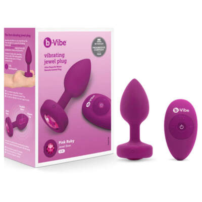 B Vibe Wireless Remote Vibrating Jewel Anal Plug Small Medium SM Ruby Pink BV030FUC 4890808242377 Multiview