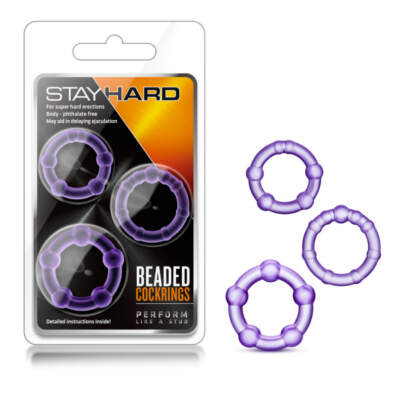 Stay Hard Beaded Cockrings - Purple - BL-00011