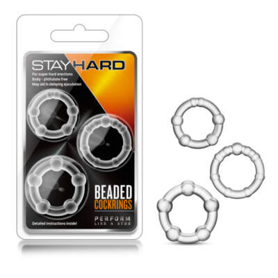 Stay Hard Beaded Cockrings - Clear - BL-00012