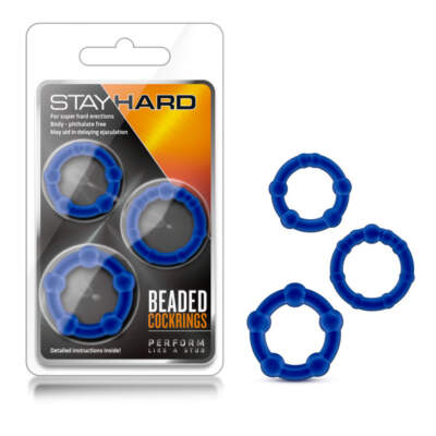 Stay Hard Beaded Cockrings - Blue - BL-00013