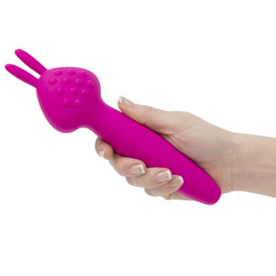 BMS Palmpower VIBEZ Rechargeable Vibrating Rabbit Wand Pink 21216 677613212160 Hand Detail