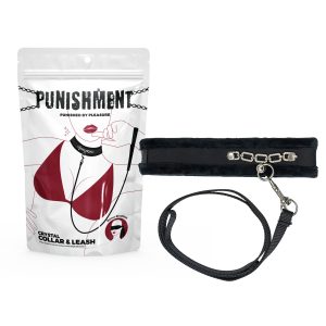 BMS Punishment Crystal Detail Collar and Leash Black 57803 677613578037 Multiview