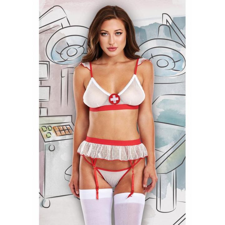 Baci Lingerie Dreams Always On Call Nurse Costume Set Medium Large White Red 1400 ML 4890808212943 Front Detail