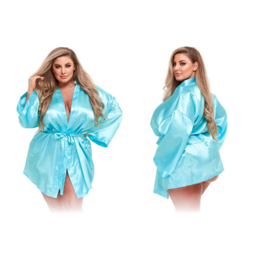 Baci Lingerie Satin Robe Queen Size Blue 3203BLUQ 4890808242599 Multiview