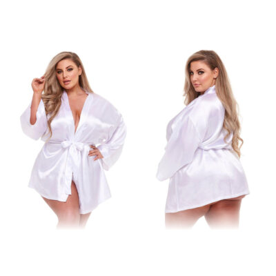 Baci Lingerie Satin Robe Queen Size White 3203WHTQ 4890808242575 Multiview