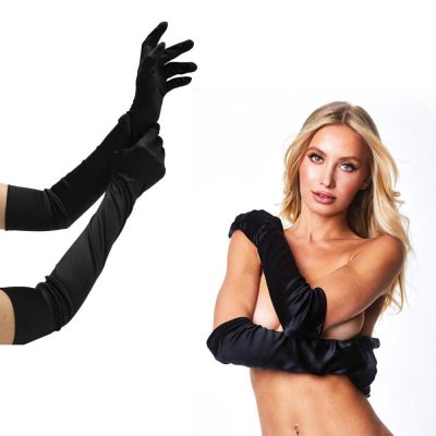Baci Satin Opera Gloves OS One Size Black BLW6510 B 4890808256459 Multiview