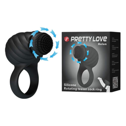 Baile Pretty Love Hedda Rechargeable Silicone Rotating Teaser Cock Ring Small Nubs Black BI 014410 1 6959532318203 Multiview