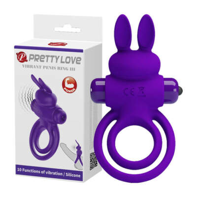 Baile Pretty Love Silicone Vibrating Rabbit Double Cock Ring Purple BI 210206 1 6959532324242 Multiview