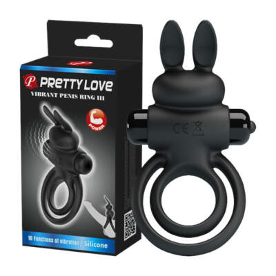 Baile Pretty Love Vibrating Rabbit Dual Ring Cock Ring Black BI 210206 6959532324082 Multiview