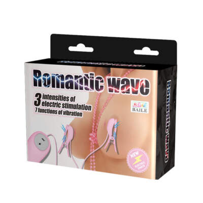 Baile Romantic Wave Electro Stimulation Vibrating Nipple Clamps Pink BI 014648 6959532322569 Boxview