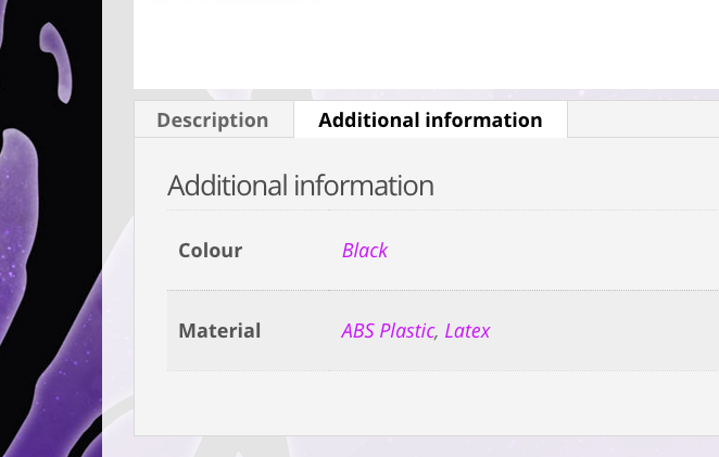 On a Product page, you can find the material details in the tab labelled "Additional Information". 