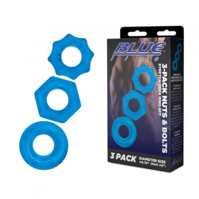 Blueline 3 Pack Nuts & Bolts Stretch Cock Ring Set Blue BLM4029BLU 4890808264638 Multiview
