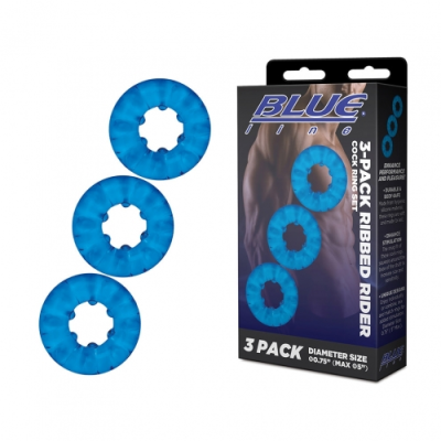 Blueline 3 Pack Ribbed Rider Cock Ring Set Blue BLM4028BLU 4890808264621 Multiview