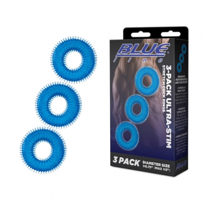 Blueline 3 Pack Ultra Stim Stretch Cock Rings Blue BLM4030BLU 4890808264645 Multiview