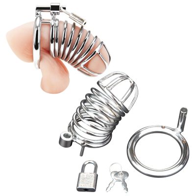 Blueline Deluxe Chastity Cage Cock Cage with Padlock Silver BLM5014 4890808238721 Multi Detail