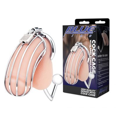 Blueline Men CB Cock Cage with Anal Stimulator Silver BLM5015 4890808255575 Multiview