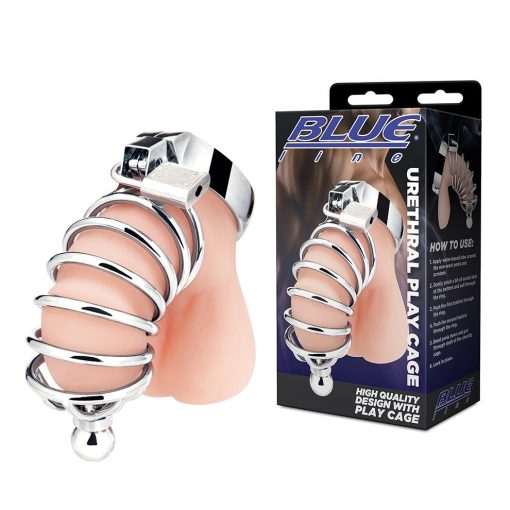 Blueline Men CB Urethral Play Cock Cage Silver BLM5016 4890808255582 Multiview