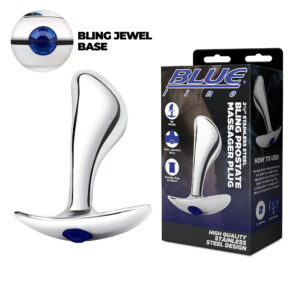 Blueline Stainless Steel 2 point 5 Inch Bling Jewel Based Prostate Plug Chrome Silver Blue BLM9001 4890808283257 Multiview