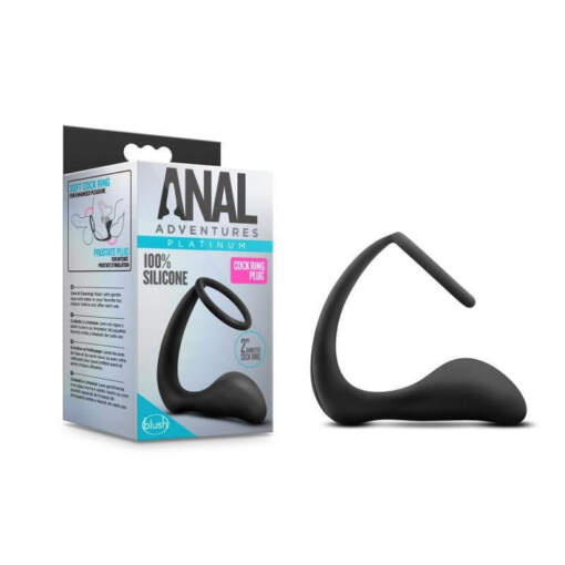 Blush Anal Adventures Silicone Cock Ring Plug Black BL 11245 850002870336 Multiview