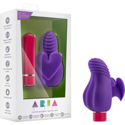 Blush Aria Mi Vibe Rechargeable Bullet and Finger Sleeve Kit Purple BL 12161 819835020189 Multiview