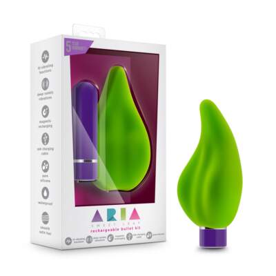 Blush Novelties ARIA Sweet Leaf Rechargeable Bullet Vibrator with Leaf Sleeve Green BL-12822 819835020233
