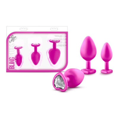 Blush Novelties Luxe Bling Heart shaped Gem Plugs Anal Trainer Kit Pink Silver BL 395830 819835020721 Multiview