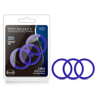Blush Novelties Performance VS1 1 point 75 Inch Silicone Cock Rings Medium 3 Pack Indigo Blue BL 71812 853858007970 Multiview