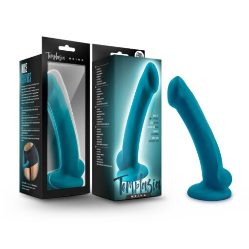 Blush Novelties Temptasia Reina 7 inch semi phallic silicone dong with balls teal BL 80232 819835021810 Multiview