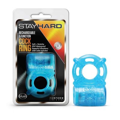 Blush Stay Hard 5 Function Rechargeable Vibrating Cock Ring Blue BL 31902 850002870404 Multiview