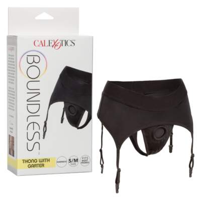 Calexotics Boundless Thong with Garter Harness Black S M SE 2701 18 3 716770096289 Multiview