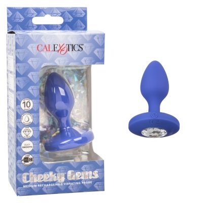 Calexotics Cheeky Gems Rechargeable Vibrating Gem Anal Plug Medium Blue SE 0443 20 3 716770104731 Multiview