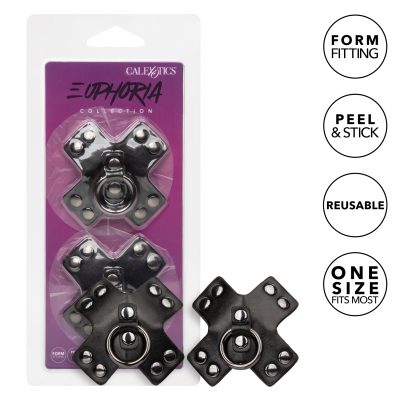 Calexotics Euphoria Collection Faux Leather O Ring X Cross Nipple Pasties Black SE 3100 05 2 716770105295 Info Multiview