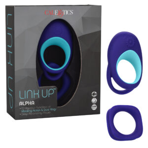 Calexotics Link Up Alpha Vibrating Cock Ring plus Silicone Ring Blue SE 1350 20 3 716770097231 Multiview