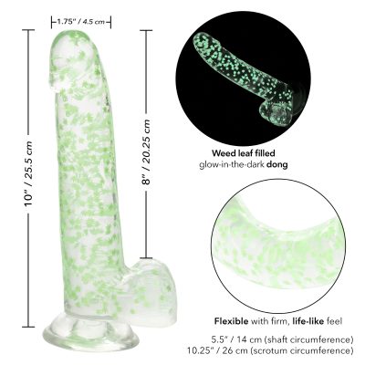 Calexotics Naughty Bits I Leaf Dick Weed Leaf Glow in the Dark Dildo with Balls Clear Green SE 4410 64 3 716770103901 Info Detail