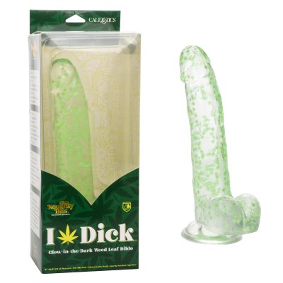 Calexotics Naughty Bits I Leaf Dick Weed Leaf Glow in the Dark Dildo with Balls Clear Green SE 4410 64 3 716770103901 Multiview
