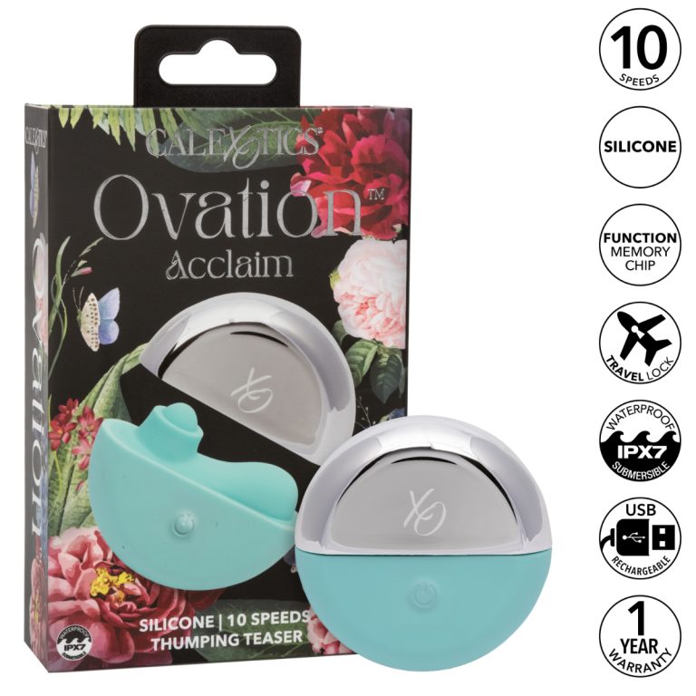 Calexotics Ovation Acclaim Thumping Clitoral Stimulator Teal Mint and Chrome SE 0007 25 3 716770105950 Multiview