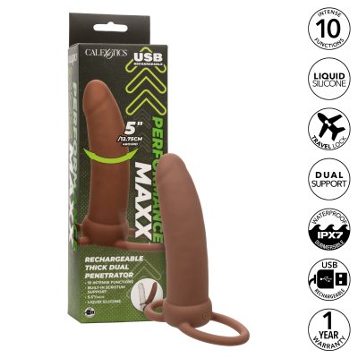 Calexotics Performance Maxx Rechargeable Thick Dual Penetrator Dildo Brown SE 1634 01 3 716770109309 Info Multiview