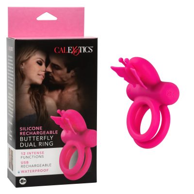 Calexotics Silicone Rechargeable Vibrating Butterfly Dual Ring Pink SE 1843 35 3 716770104434 Multiview