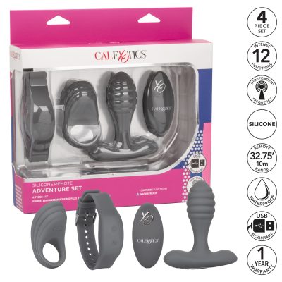 Calexotics Silicone Remote Adventure Set Vibrating Cock Ring and Anal Probe Set Grey SE 0077 82 3 716770095978 Multiview